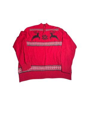 Chaps Mens XXL Red Reindeer Fair Isle Christmas Sweater Mock Neck Pullover